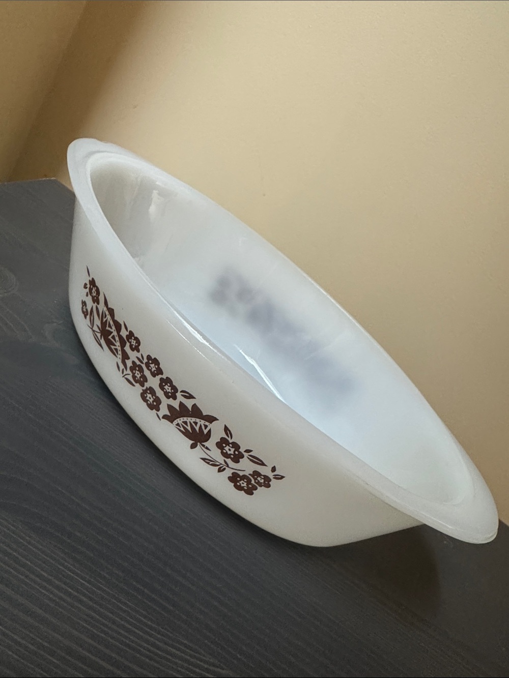 GLASBAKE oval Baking Serving cooking casserole dish white glass brown design